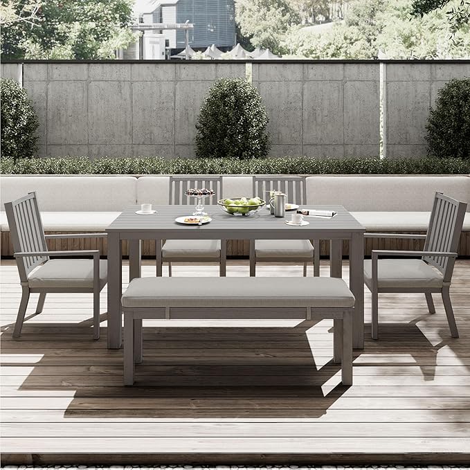 Outdoor Patio Bench, Metal Aluminum Outdoor Bench with Waterproof Cushions, Furniture Seating for Porch, Balcony, Deck, Backyard, Gray