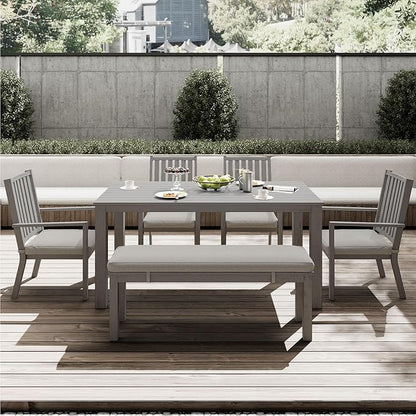 Outdoor Patio Bench, Metal Aluminum Outdoor Bench with Waterproof Cushions, Furniture Seating for Porch, Balcony, Deck, Backyard, Gray