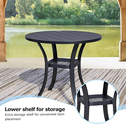 3 Pieces Round Dining Table Set for 2, Patio Dining Set Includes 2 Blue Stackable Patio Chairs and 27.6" Black Metal Round Table, Patio Furniture Sets with Sling Support for Outside, Garden