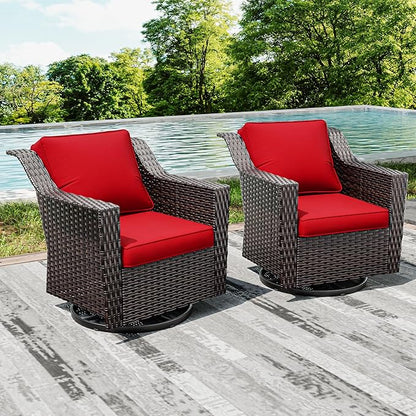 Joyside Swivel Patio Chairs Set of 2, Wicker Patio Furniture with Wide Armrest and Thick Cushions, Upgraded Large Size for Backyard, Garden, Poolside