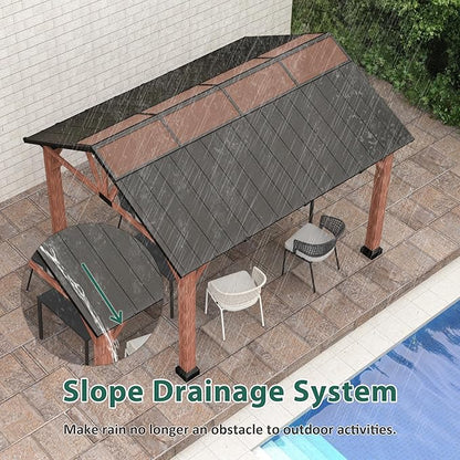 Macrout 11'x13' Hardtop Gazebo with Gabel Roof Canopy and Aluminium Frame, Outdoor Grill Gazebo Pergola for Patio, Backyard and Party, 4944 (Gable Roof + Brown Frame, 11'x13')