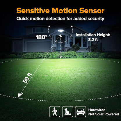 LUTEC 84W 9500LM LED Security Light Hardwire Motion Sensor Outdoor Lights with Night Light, 4 Head LED Flood Lights 5000K Daylight, IP65 Waterproof, Motion Detected Lights for Outside (Black)