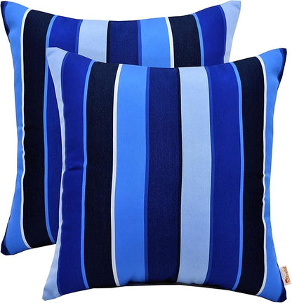 RSH DECOR: Sunbrella Square Throw Pillows Set of 2 | 17" x 17" | Water and Fade-Resistant Performance Fabric | Outdoor Pillow Covers with Down-Alternative Inserts | Milano Cobalt