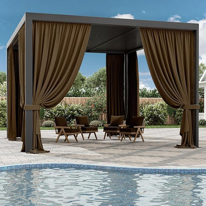 Gazebo Universal Replacement Privacy Curtain,12'×14' Gazebo Outdoor Waterproof Curtains, 4-Panels Sidewall Curtains with Double Zipper for Patio Canopy, Garden and Backyard (Curtain Only)