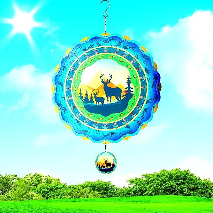 Light Catcher Elks Wind Spinner for Outdoor, 12 inch Hanging Wind Spinners Garden Yard Patio Window Decor, 3D Kinetic Deer Wind Sculpture, Unique Gift for Women Mom Grandma Wife Men Holidays