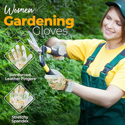 HANDLANDY Gardening Gloves for Women, Breathable Ladies Leather Garden Yard Gloves Best Gift for Gardeners