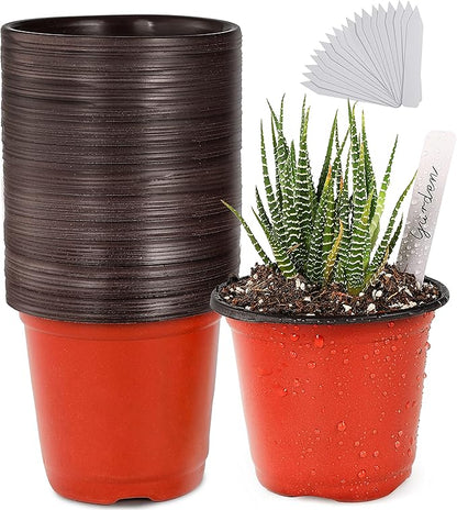 TDHDIKE Plastic Planter Nursery Pots 4" Small (50pcs) Seedlings Flower Pots Container Seed Starting Pots for Plants Come with 50pcs Labels