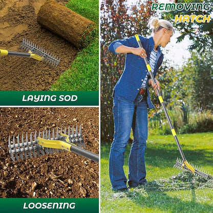 Thatch Rake,70 Inch Heavy Duty Lawn Thatching with Adjustable Stainless Steel Handle,Multiple Garden Rake for Leaves,Lawn Loosening Soil,Backyard,Garden