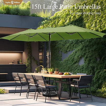 Sophia & William 15 ft Extra Large Patio Umbrella with Base Included, Rectangular Outdoor Umbrella Heavy Duty, Market Umbrella Double-sided Fade Resistant for Pool Garden Backyard, Lime