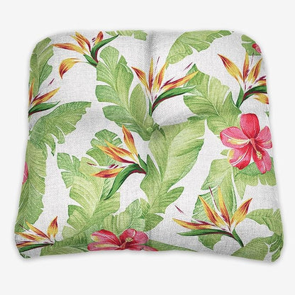 BrylaneHome Tufted Chair Cushion - 18" L x 17" W x 3" H - Patio & Outdoor - Patio & Outdoor - Water, Stain & Fade Resistant - Hibiscus