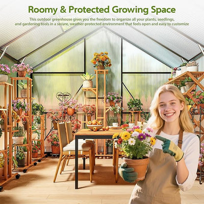 Wanan 14x8FT Greenhouses for Outdoors, Quick Assembly Polycarbonate Green House with UV Protection, Heavy Duty Windproof Aluminum Frame, Adjustable Roof Vent for Backyard or Outdoor Garden Use