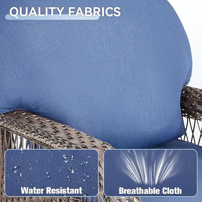 9 Pieces Patio Furniture Set Outdoor Sectional Sofa Couch with Rocking Swivel Chairs 5" Deep Seat Chairs, Modern Wicker Rattan Conversation Set, Blue/Brown Wicker