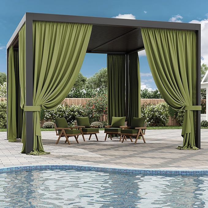 Gazebo Universal Replacement Privacy Curtain,12'×14' Gazebo Outdoor Waterproof Curtains, 4-Panels Sidewall Curtains with Double Zipper for Patio Canopy, Garden and Backyard (Curtain Only)