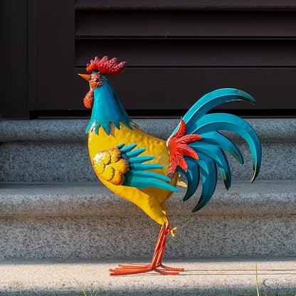Natelf Rooster Garden Statues Outdoor Decor Metal Chicken Sculpture, Yard Art for Patio, Porch, Backyard-Rustic Farmhouse Decoration Unique Gifts for Mom, Grandma, Garden Lovers
