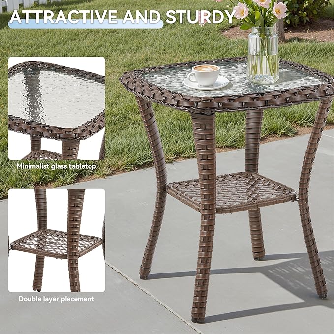 5 Pieces Patio Furniture Set Outdoor Sectional Sofa Couch with Rocking Swivel Chairs 5" Deep Seat Chairs, Modern Wicker Rattan Conversation Set, Beige/Brown Wicker