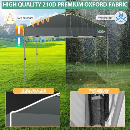 COBIZI Canopy 10x10 Pop Up Canopy Tent 1-Button Push Easy up Outdoor Canopy Instant Portable Commercial Shelter Waterproof UPF50+ Gazebo with Reflective Strip, Air Vent & 4 Sandbags,Grey