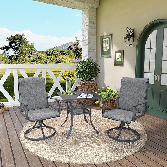 DIFY 27.6" Square Patio Dining Table, Grey Small Outdoor Bistro Table with Rust Resistant Metal Frame, Ideal for Lawn, Backyard and Deck