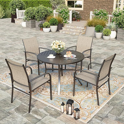HERA'S HOUSE Patio Dining Chairs Set of 8, 36" Textilene Fabric Outdoor Chair with Wrought Iron Metal Frame Support 350lbs for Lawn Garden Backyard Kitchen, Brown