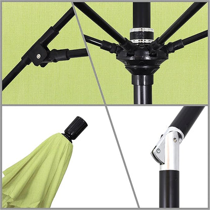 California Umbrella 9' Round Aluminum Pole Fiberglass Rib Market Umbrella, Crank Lift, Collar Tilt, Black Pole, Sunbrella Spectrum Mist