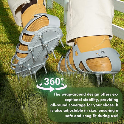 Lawn Aerator Shoes with Spiked Design &Adjustable Wrap Around Lacing,Gardening Tools,Grass Aeration Spikes Tools,Grey