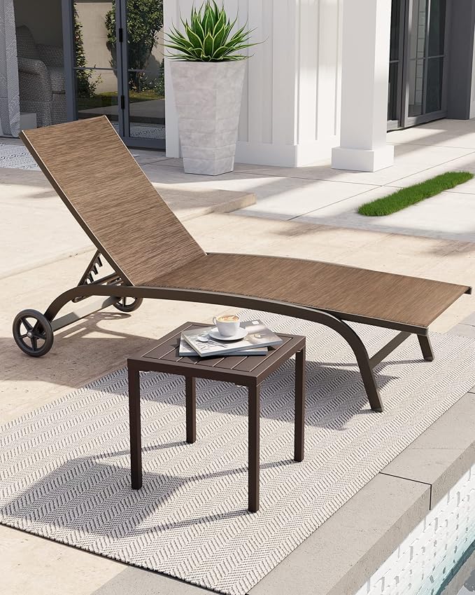 Crestlive Products Aluminum Outdoor Side Table, Pool Lounge Chair Side Table, Weather Resistant Small Square Coffee End Table for Patio, Yard, Garden, Porch, Deck, Indoor, Outdoor