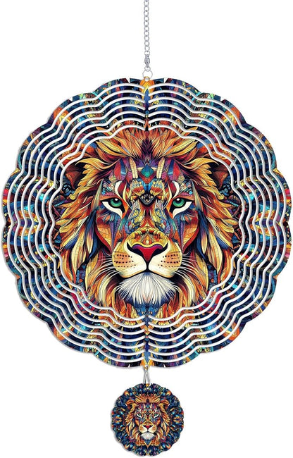 Wind Spinners Outdoor, Vintage Indian Lion 3D Stainless Steel Wind Sculpture Spinner for Garden Outside Hanging Decor Mother's Day Christmas Birthday Gifts for Women Men Mom Nana 13.7 in