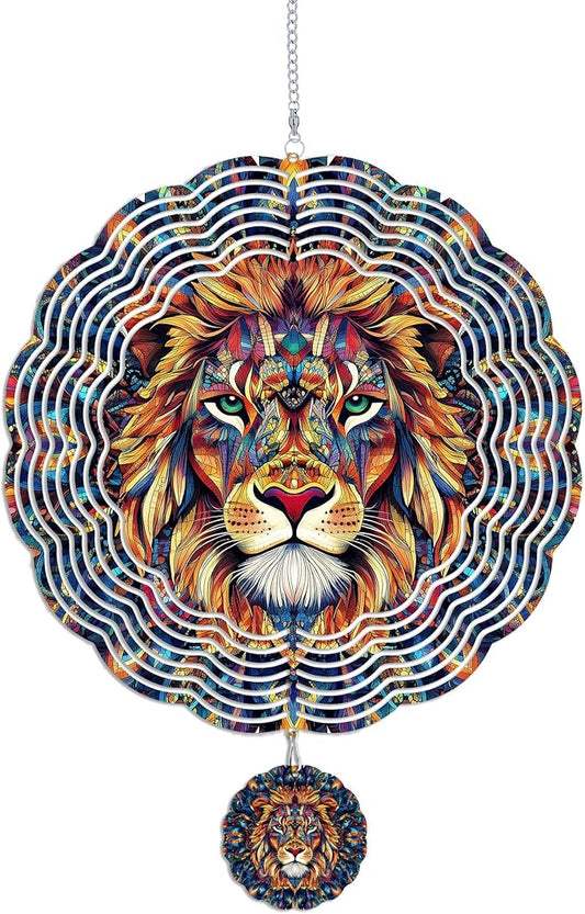 Wind Spinners Outdoor, Vintage Indian Lion 3D Stainless Steel Wind Sculpture Spinner for Garden Outside Hanging Decor Mother's Day Christmas Birthday Gifts for Women Men Mom Nana 9.8 in