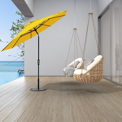 Midtown Umbrellas The Swilt 10 Feet Patio Umbrella in Terylast Sunflower (Yellow) Polyester Fabric - Fiberglass Ribs, Auto-Tilt Aluminum Frame For Backyard, Deck, Garden, Pool - White Pole