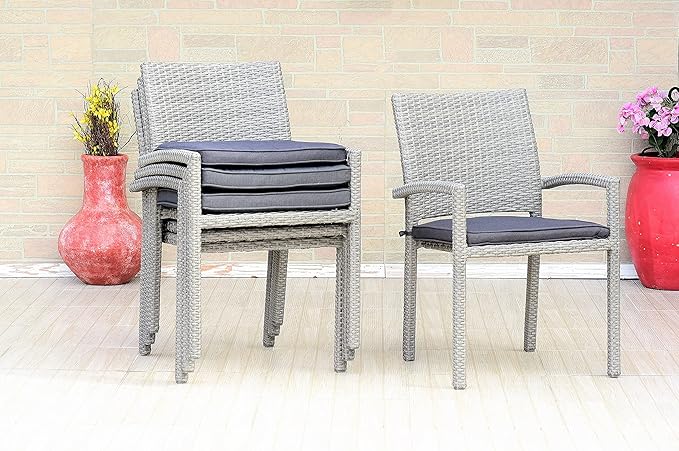 Amazonia Jefferson 13-Piece Patio Extendable Dining Table Set | Teak Finish & Light Grey Wicker Chairs with Cushion | Ideal for Outdoors and Indoors