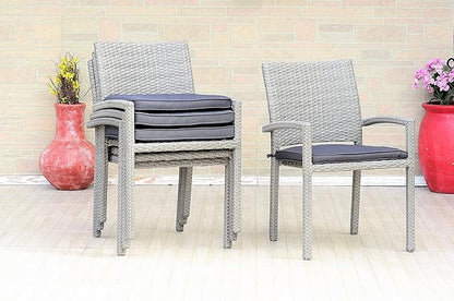 Amazonia Jefferson 13-Piece Patio Extendable Dining Table Set | Teak Finish & Light Grey Wicker Chairs with Cushion | Ideal for Outdoors and Indoors