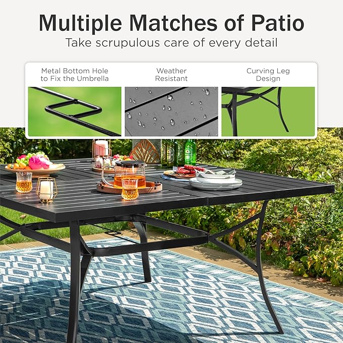 PHI VILLA 9 Piece Patio Dining Set, Outdoor Dining Furniture Patio Table Set with Adjustable Portable Patio Folding Chairs (Blue) & Large Square Outdoor Dining Table for Yard, Garden and Lawn