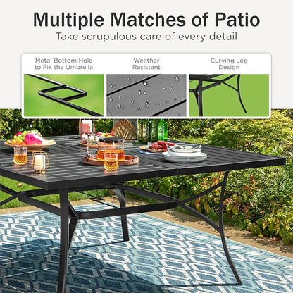 PHI VILLA 9 Piece Patio Dining Set, Outdoor Dining Furniture Patio Table Set with Adjustable Portable Patio Folding Chairs (Blue) & Large Square Outdoor Dining Table for Yard, Garden and Lawn