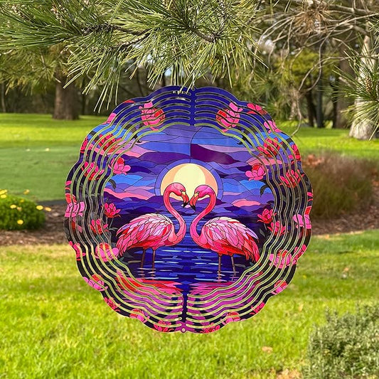 Flamingo Wind Spinner, 3D Hanging Stainless Steel Garden Spinner, Wind Spinner Hanging for Outdoor & Indoor Décor, Unique Gifts for Yard Garden Decoration or Patio Décor (Flamingo)
