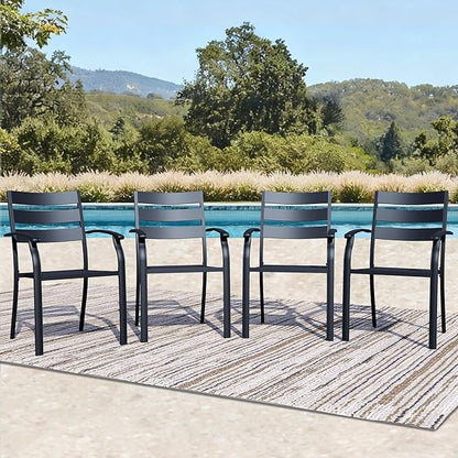 Patio Dining Chairs Set of 4, Black Stackable Outdoor Dining Chairs with Armrest and Wide Back, Wrought Iron Patio Furniture Chairs for Lawn, Backyard, Garden & Deck, Supports 300 LBS