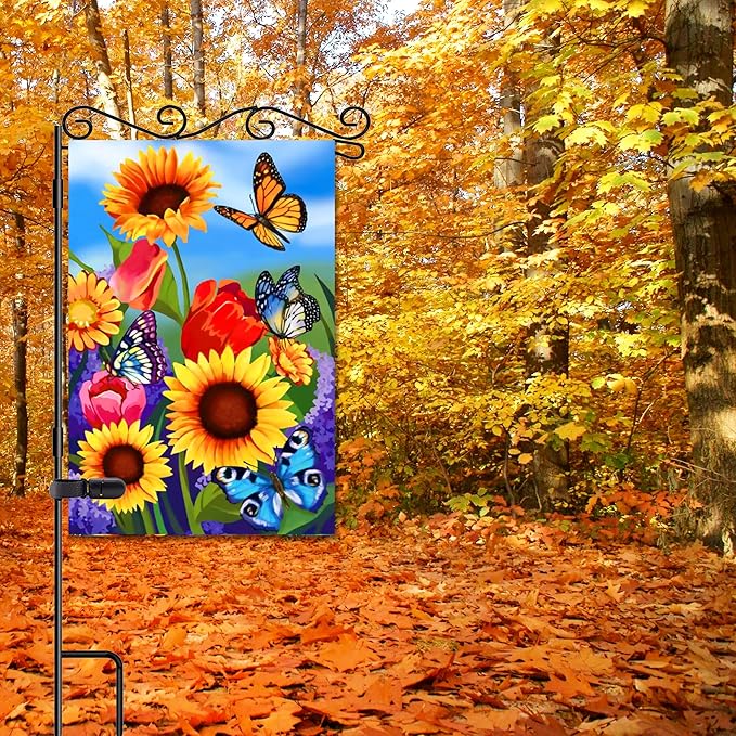 large Garden Flag 28x40 Double Sided sunflower flag, monarch Butterfly Floral Flower Welcome Garden Yard House Flags Outside Outdoor House sunflower Spring Summer Décor