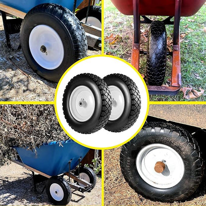 4.80/4.00-8" Tire and Wheel Flat Free 2 PCS, 16" Solid Wheelbarrow Tire with 5/8" & 3/4" Bearings,3"-7" Centered Hub, 14"-16" Universal Fit for Hand Truck/Garden Trailer/Trolley/Wagon