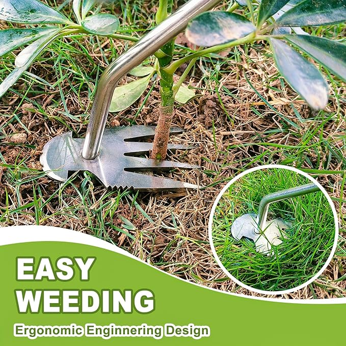 Weed Puller Tool, Rubber Handle Weed Remover Tool, Manual Weeder,V-Shaped Weeding Tool, 4 Teeth Weeding Tool,Planting and Weeding for Garden, Patio, Backyard Farm(2PC)