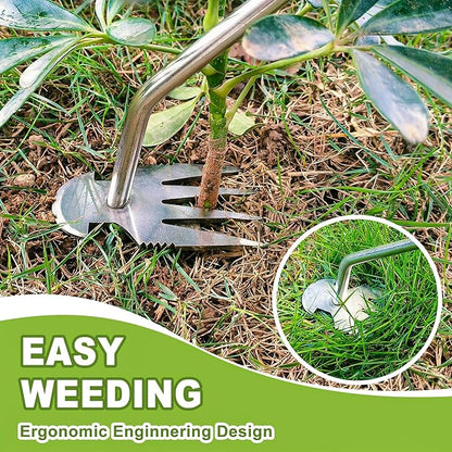 Weed Puller Tool, Rubber Handle Weed Remover Tool, Manual Weeder,V-Shaped Weeding Tool, 4 Teeth Weeding Tool,Planting and Weeding for Garden, Patio, Backyard Farm(2PC)