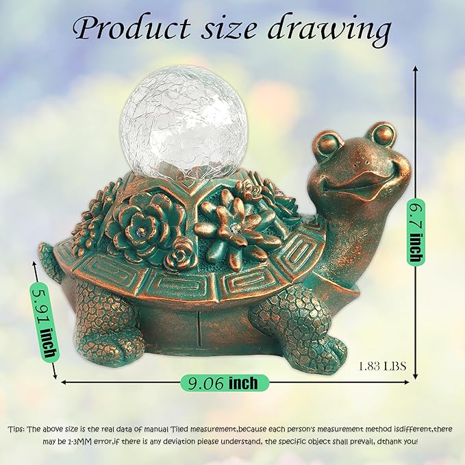 JOYBEE Garden Statues Turtle with Solar Lantern Outdoor Decor-Turtle Solar Figurines Lights Decorations for Patio Yard Lawn Ornaments-Gifts for Birthday Easter Housewarming