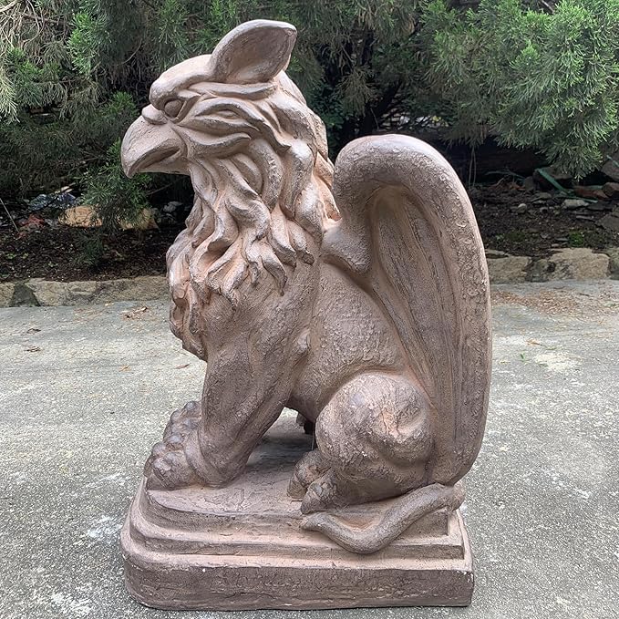 Zaer Ltd. Set of 2 Garden Griffin Statues, Magnesium-Cement Sculptures, 28.3" H Outdoor Entrance Decor (Antique Rust)