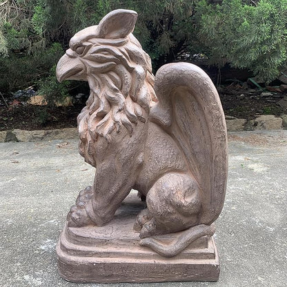 Zaer Ltd. Set of 2 Garden Griffin Statues, Magnesium-Cement Sculptures, 28.3" H Outdoor Entrance Decor (Antique Rust)