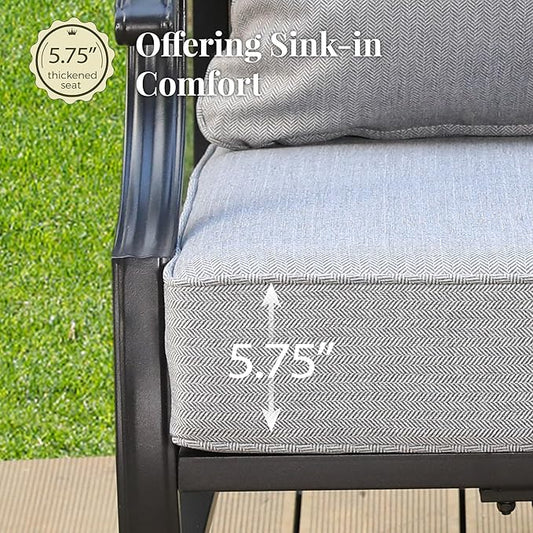 Patio Furniture Set 4 pcs, Metal Outdoor Patio Furniture, 3-Seat Sofa, 2 Single Chairs, Metal Coffee Table and 5.75" Extra Thick Cushion, Patio Conversation Set for Garden Backyard Deck,Grey
