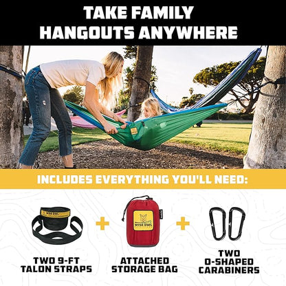 Wise Owl Outfitters Camping Hammock – 500lbs Portable Hammock with Tree Straps - Travel, Backpacking, Hiking, Outdoors Camping Gear - Single or Double