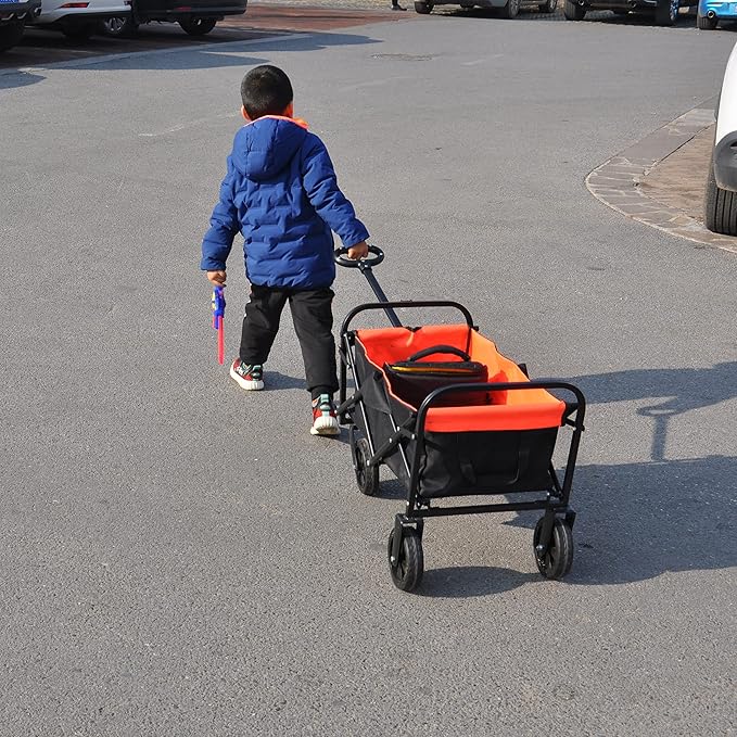 Folding cart That Does not Need to be Assembled Station Wagon, Grocery cart (Orange+Black Mini)