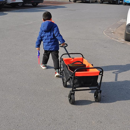 Folding cart That Does not Need to be Assembled Station Wagon, Grocery cart (Orange+Black Mini)