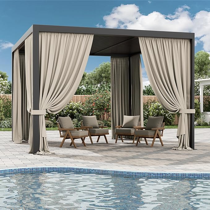 Gazebo Universal Replacement Privacy Curtain,10'×12' Gazebo Outdoor Waterproof Curtains, 4-Panels Sidewall Curtains with Double Zipper for Patio Canopy, Garden and Backyard (Curtain Only)