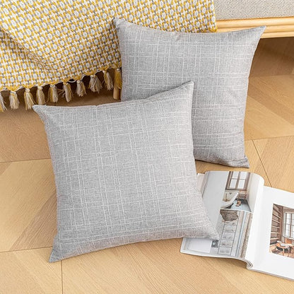 Kevin Textile Pack of 2 Decorative Outdoor Waterproof Throw Pillow Covers Checkered Pillowcases Classic Cushion Cases for Patio Couch Bench 16 x 16 Inch Grey