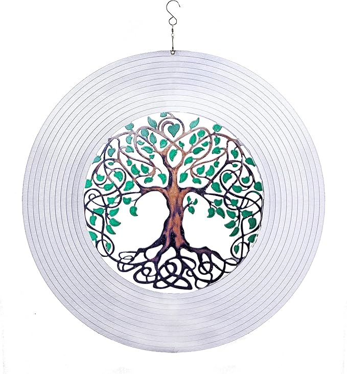 ISEO Tree of Life Wind Spinner for Yard and Garden, Hanging Outdoor Decor, Yard Art, Porch and Patio Decorations, Metal Wind Spinners Outdoor, Weather Resistant, 6.5”