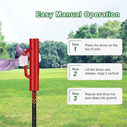 Fence Post Driver with Handle,12LB Hand Post Pounder,2.7 inches Inner Dia. Pole Rammer, Farm Wire Fencing for T Post, Metal Fence Stake and Sign Posts, Red
