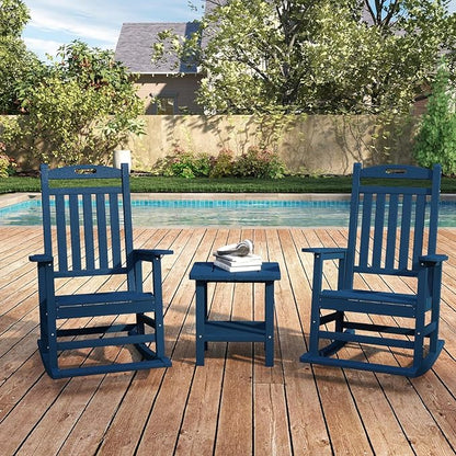 Kingdura Adirondack Outdoor Side Table, 16 x 13 Inches HDPE Plastic Outside End Tables for Patio Pool Porch Backyard Indoor, 2 Tiers Storage Shelf, All Weather Resistant, Easy Maintenance (Navy Blue)